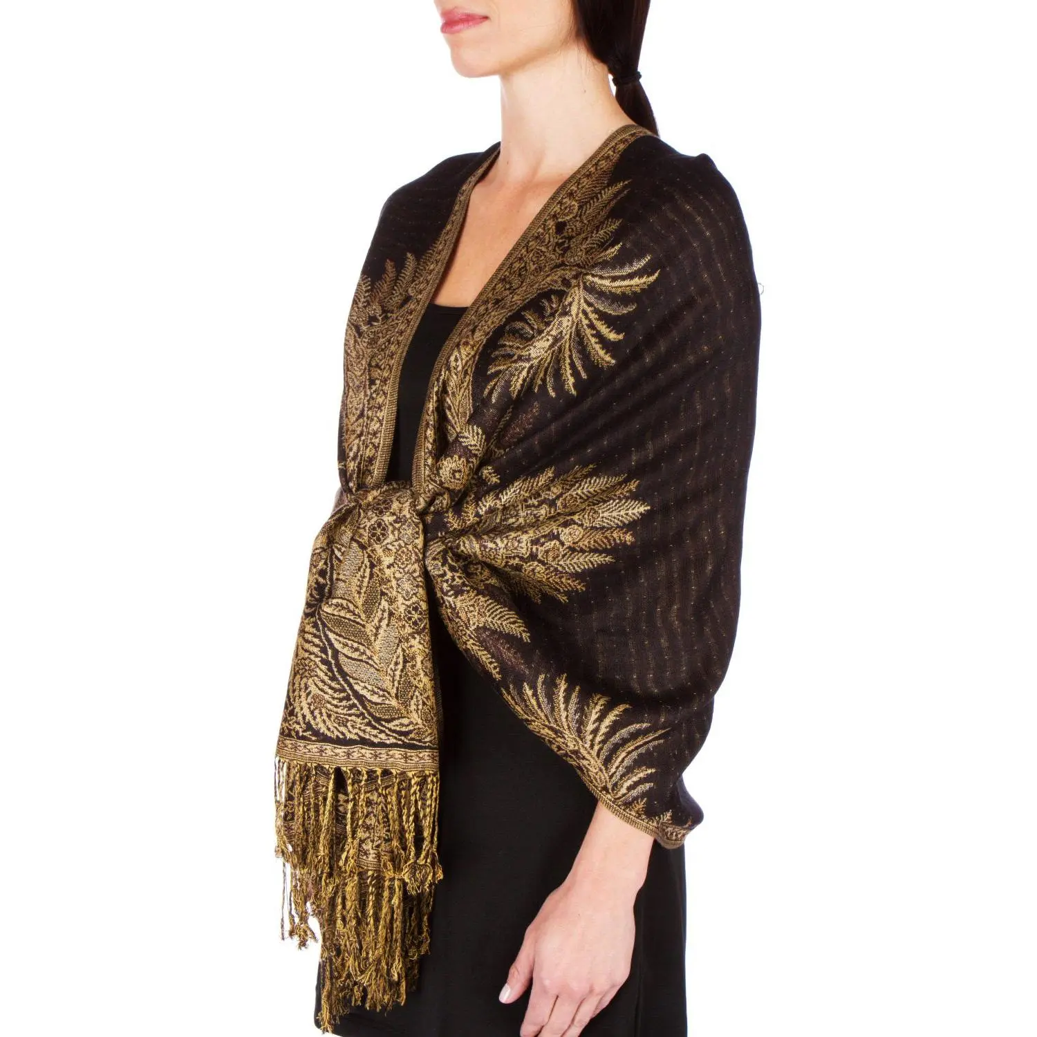Sakkas 70" x 28" Big Paisley Jacquard Layered Woven Pashmina Shawl / Wrap Stole