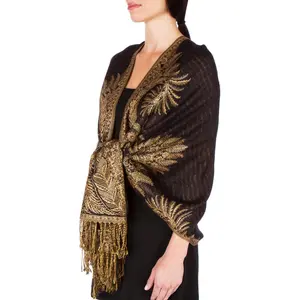 Sakkas 70" x 28" Big Paisley Jacquard Layered Woven Pashmina Shawl / Wrap Stole