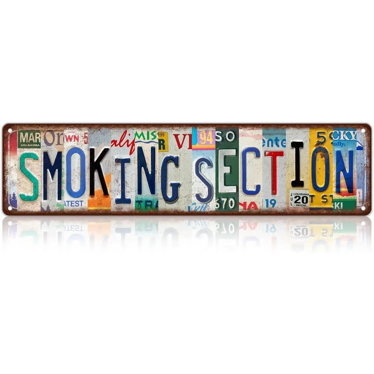 16×4 Inch Vintage License Plate Style Metal Tin Sign, SMOKING SECTION Multi-State Plate Collage Rustic Plaque, Distressed Retro Bar Man Cave Patio Wall Decor, Unique Novelty Gift For Bar & Smoking Area Owners