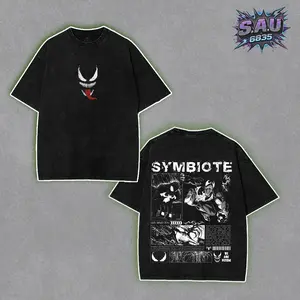 Alien Symbiote Retro Shirt - Urban Streetwear Washed Boxy-fit Tee, Dark Parasite Aesthetic Graphic Comic Tops, Soft Cotton Casual Seamless Apparel, Gift for Comic Book Fans Menswear