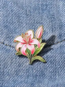 Art Lily Enamel Pin fashion Flowers Decorative Brooches Ornaments Lapel Bag Badges Jewelry Gifts Jewellery Durable Metal Floral Pins Clip Fashion Accessory