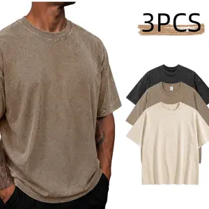 3 Pack Oversized Tshirts Unisex Gym Vintage Heavyweight T Shirts Cotton Workout Acid Wash Baggy Tees