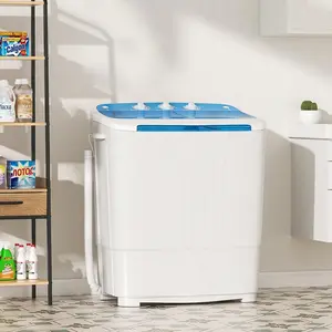 Portable Twin Tub 16 LBS Washing Machine, 9.6 LBS Washer Mini Compact Laundry Machine With 6.4 LBS Spinner, Semi-Automatic Twin Tub Washer With Drain Pump For Dorms, Apartments