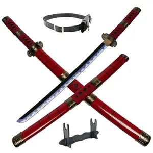ELERVINO 31 inches Bamboo Wooden Roronoa Zoro Sword Cosplay Sandai Kitetsu Swords with Black Belt & Holder Stand Display for Halloween Anime Role Playing Props Cosplay Collection Decoration Christmas Gift Birthday Decoration
