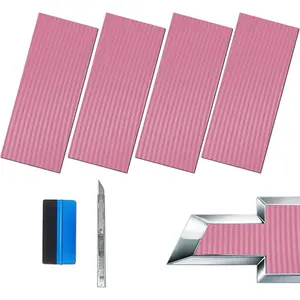 Compatible with Bowtie Logo Wrap Stickers Cut-Your-Own Emblem Overlay DIY Decals for Chevy (11.8 Inch x 4 Inch) (Pink Carbon Fiber)