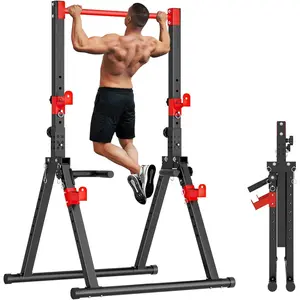 Foldable Power Tower, Pull Up Dip Station for  Gym, 500 LBS Capacity Power Tower with Triangular Design, Adjustable Height Pull Up Bar for Full  Workout