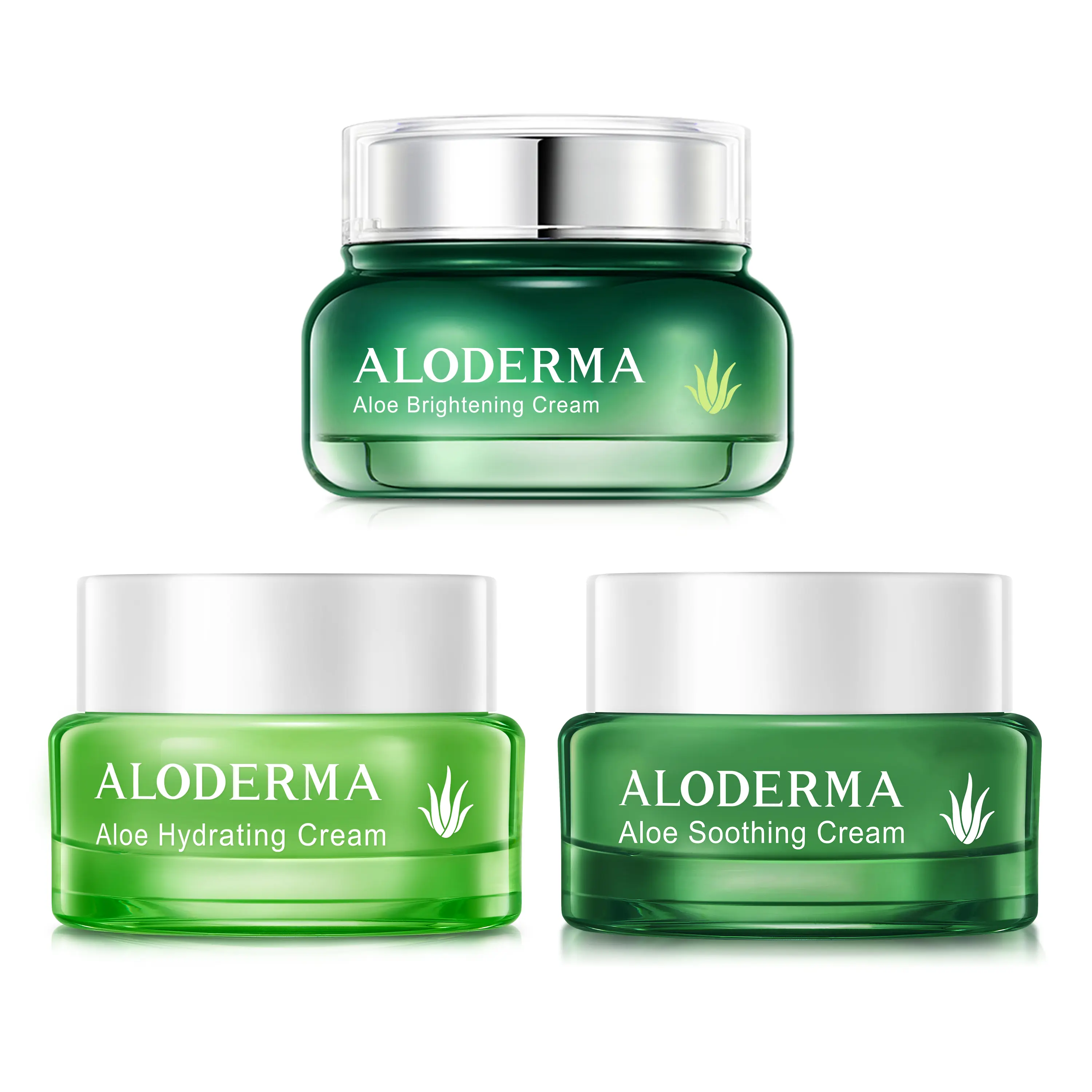 Aloderma Aloe Face Cream Set, 3 pieces - Hydrating Cream, Soothing Cream, Brightening Cream