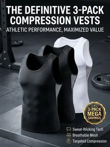 Men's 3-Pack Compression Tank Tops: Sports Sleeveless Base Layers, Moisture-Wicking and Breathable Workout Tank Tops, Ideal for Training and Fitness