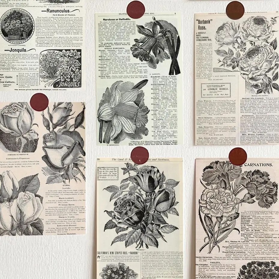 10pcs Retro Flower Pattern Paper Card, Non Adhesive Wallpaper for Home Dormitory Decor, Spring Decor 2024, Material Paper for DIY Craft, Wall Decal, D