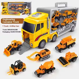 7-in-1 Construction Trucks Toy Set, Unisex Excavator Digger & Race Cars for Kids Ages 3-9, Birthday/Easter Gift for Outdoor Play