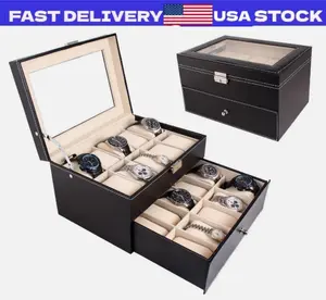 New 20 Slot Men/Women Watch Box Leather Display Table Organizer Jewelry Storage