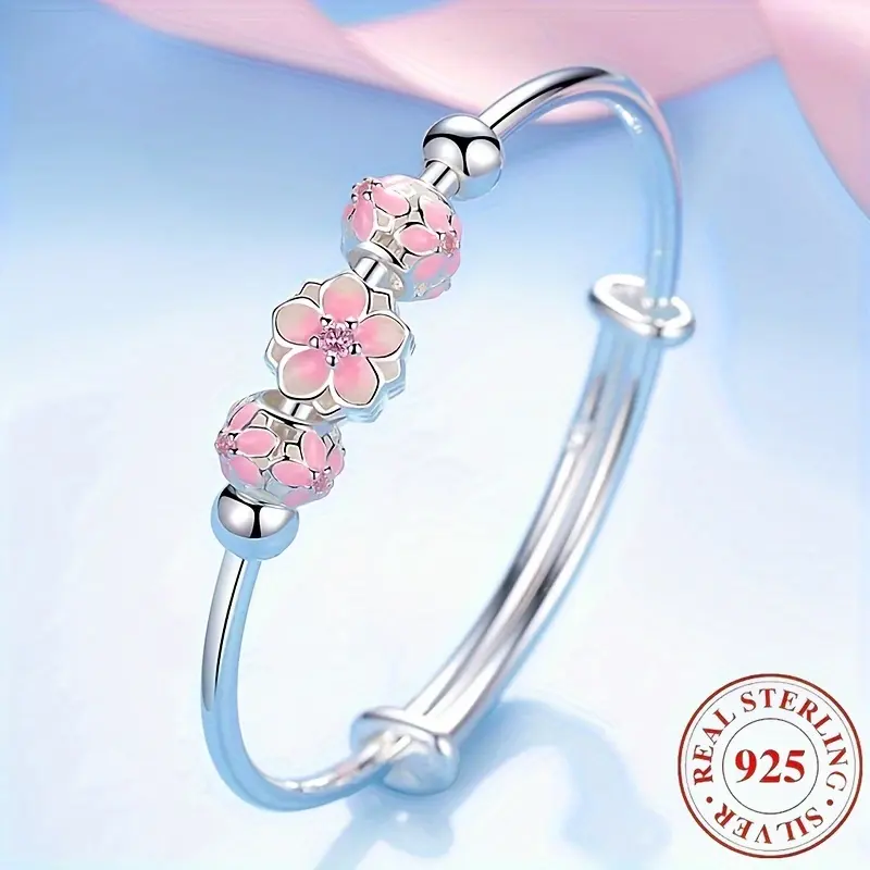 Pure silver S925 pink cherry blossom, S925 silver bracelet Pure silver bracelet, beautiful, fashionable and generous, suitable for gift giving and daily wear bracelet men bracelet stack italian charm bracelet matchingbracelets