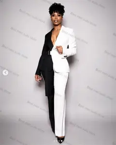 White Black Women Suit Set 2 Piece Blazer+Pants Trousers Cotton Formal Office Jacket Customized Wedding Tuxedos Spring Coat