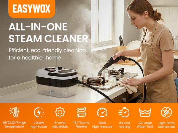 EasyWox Handheld Pressurized Steam Cleaner, Handheld High Temp Portable Cleaning,Multipurpose Steamer for Home Use, Pressurized Steamer for Cleaning Floor, Upholstery