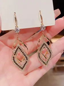 Rhinestone Decor Geometric Rhombus Design Dangle Earrings, Elegant All-match Jewelry for Girls Gift, Female Classic Fashion Accessories for Daily Wear, High Quality Earrings