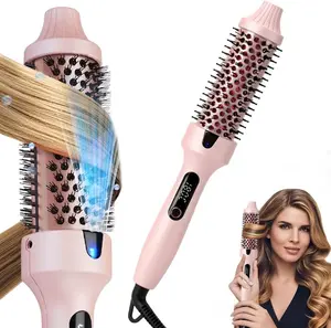 Thermal Brush for Blowout – 1.5 Inch Heated Round Brush with Negative Ions, Dual Voltage, Dual PTC, 6 Heat Settings, Salon Smooth Hair, Less Frizz, Travel-Friendly, Pink