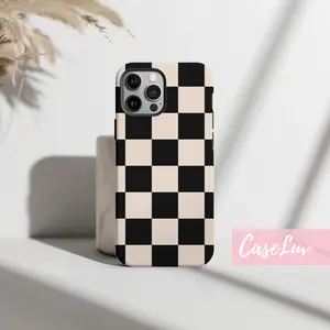 Checkered Phone case for MagSafe iPhone 15 Pro Max iPhone 14 iPhone 13 Black and Cream Checkerboard pattern iPhone Cases