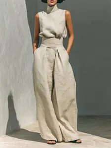 Turtleneck Sleeveless Top and Pants Set