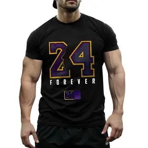 Kobe Bryant "24 Forever" Memorial Polyester T-Shirt - Viral Basketball Fan Graphic Tee, Breathable Quick-Dry Crewneck, Durable Non-Cotton Fabric, Black Mamba Tribute for Fans