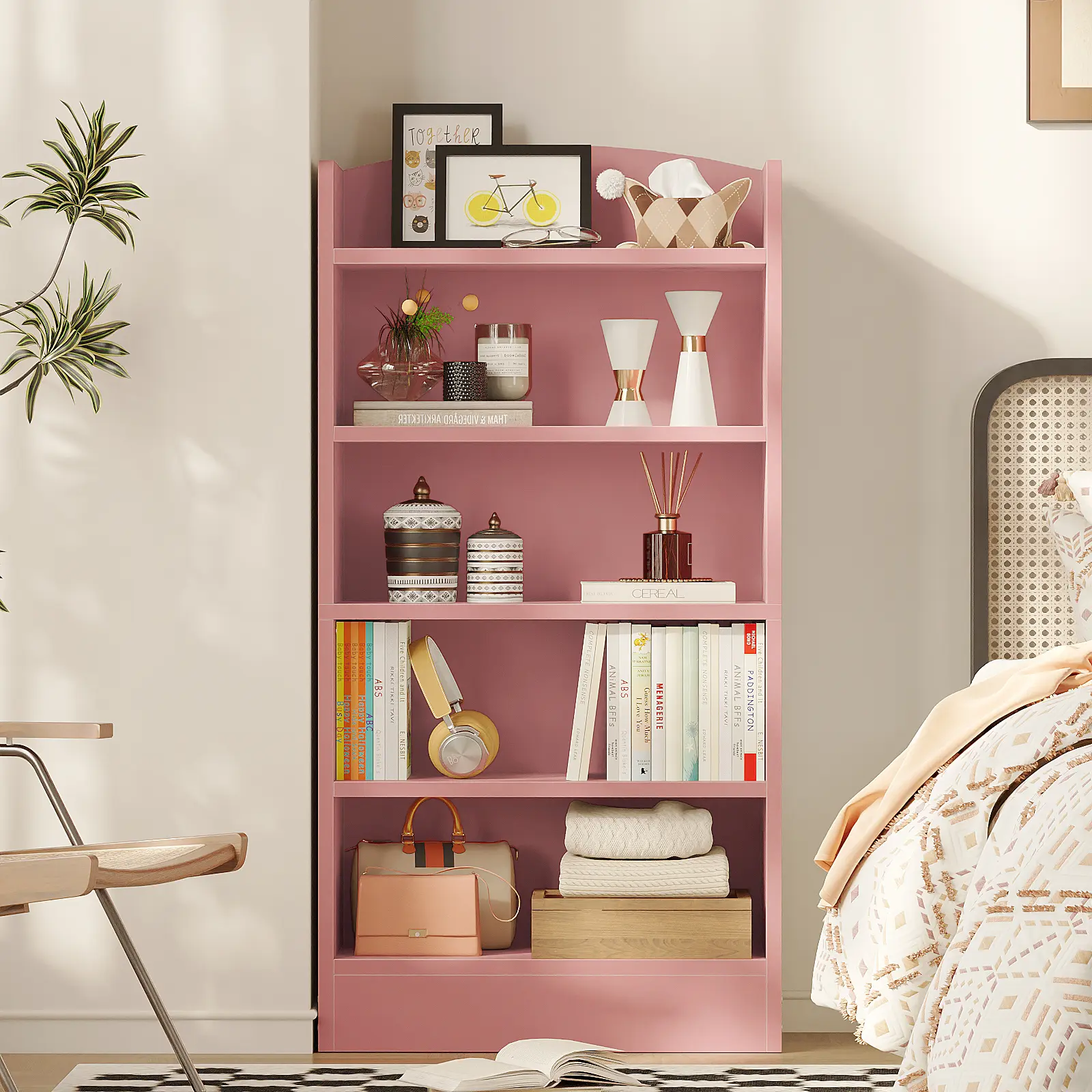 5-Tier Bookshelf and Bookcase,47" Modern Open Shelf Storage Organizer,Wooden Display Rack Shelves for Living Room,Bedroom,Home Office,Kids Room