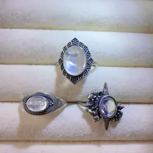 <PingEast Jewerly>Moonstone Rings --925 Silver Natural Moonstone Rings | Unique Vintage-Style Designs