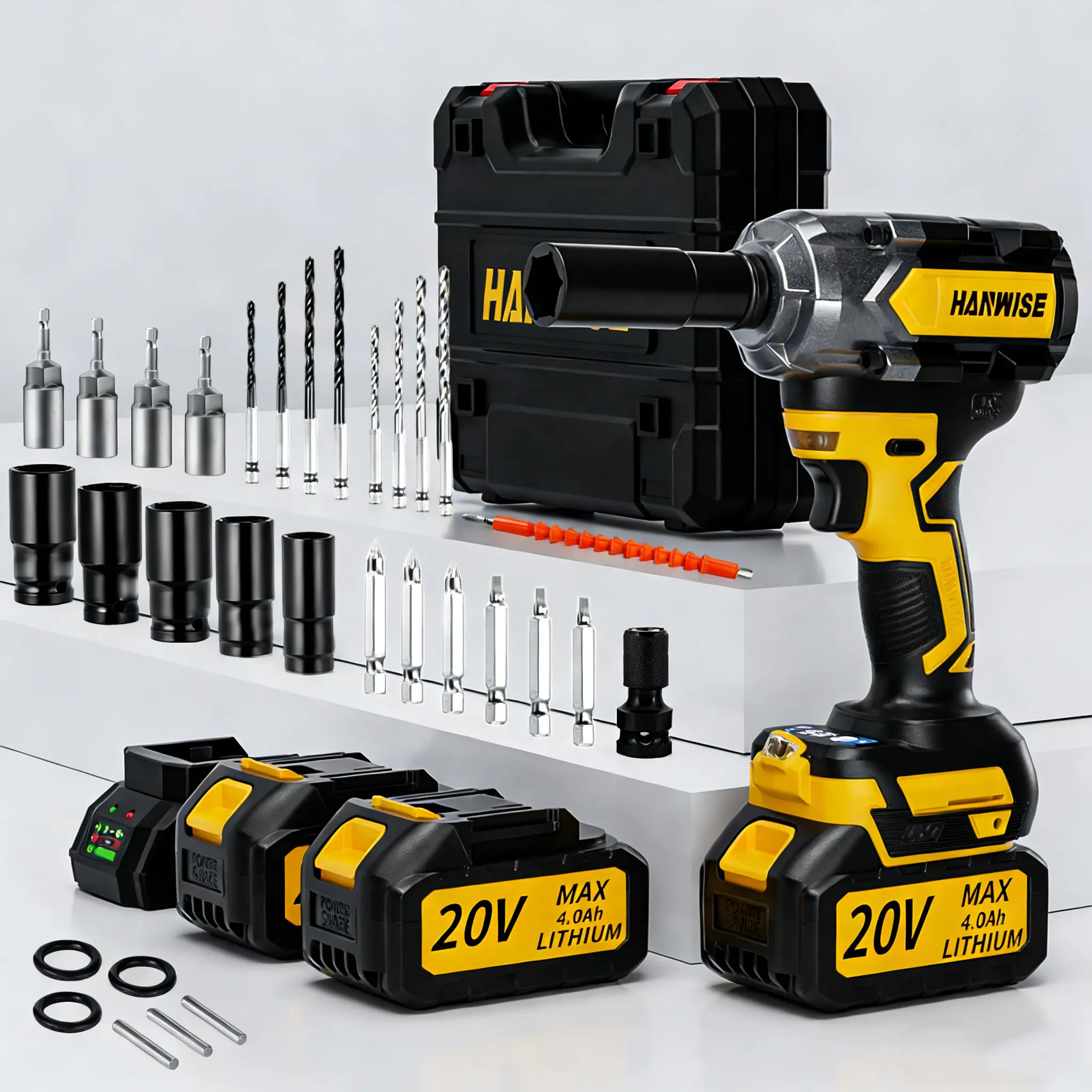 HANWISE 20V Cordless Impact Wrench - 1/2" Square Drive, 3-Speed Adjustable, Built-in LED Lighting, Lightweight 3-in-1 Tools and Gadgets with Batteries, Fast Charging for Contractor Auto Repair, Construction
