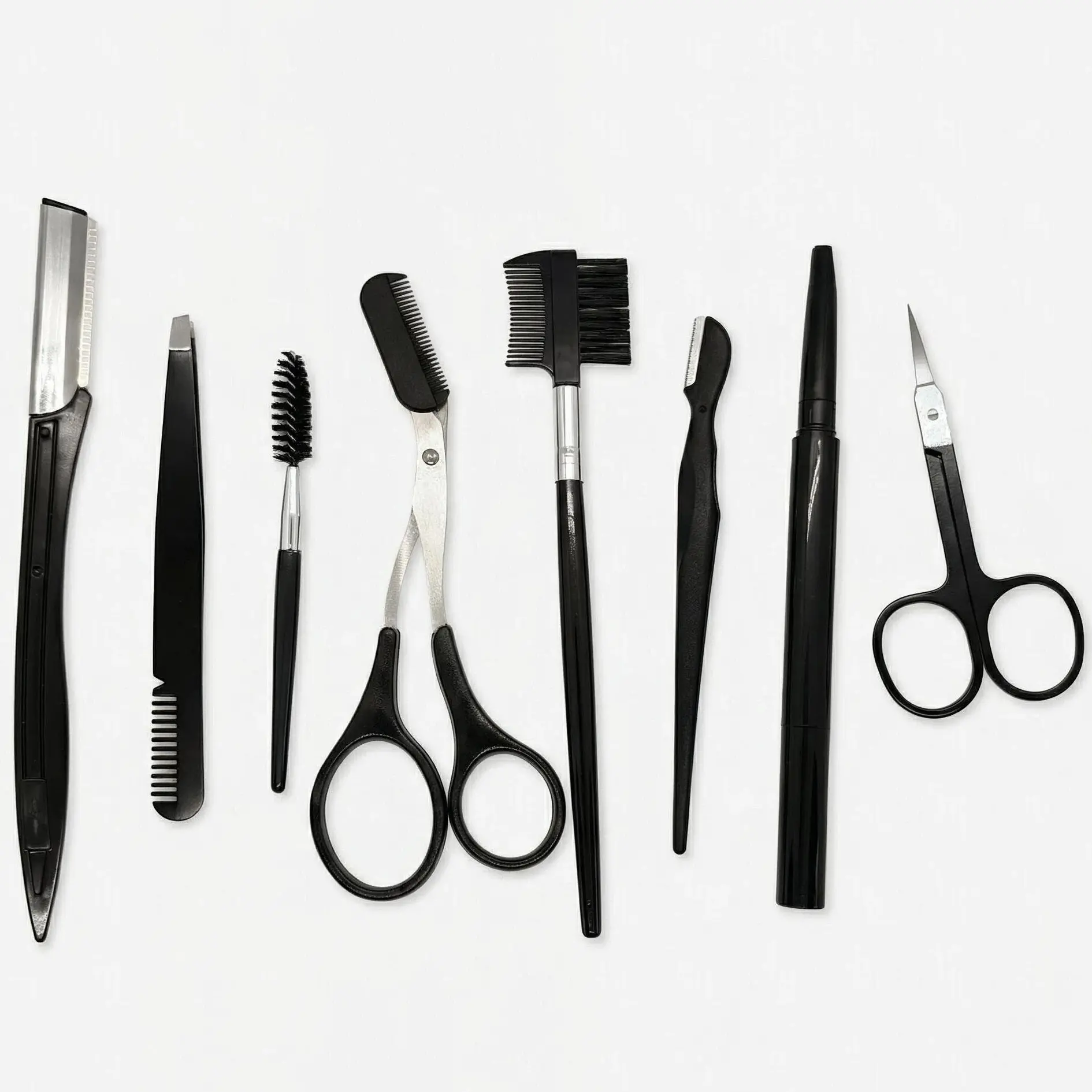 8-in-1 Eyebrow Grooming Kit with Stainless Steel Tweezers, Razors & Scissors for Flawless Brow Shaping, Lightweight & Compact Makeup Tool Set for Women & Men