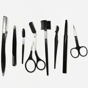 Women's 8-in-1 Professional Stainless Steel Salon Eyebrow Grooming Kit - Flawless Brow Shaping, Durable Hair Remover Tools (Razor, Tweezers, Scissors, Comb, Brush, Pencil), Blend-Friendly, Lightweight Compact Travel-Friendly Makeup Set