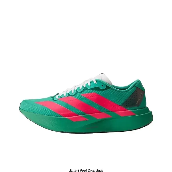 Men Women Bright Green Breathable Mesh Road Running Sneakers Bold Red Wide Side Strip Decor Matching Green Shock Absorbing Thick Foam Midsole Light Flexible Racing Outsole Professional Marathon Training Daily Jogging Performance Athletic Sneakers