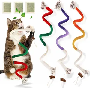 3 PCS Cat Toys Chew Ropes, 27.56 Inches Cat Chew Rope Toy for Teeth Cleaning, Safe Catnip Toys for Cats Rope Chew Toy (3 Bags of Catnip Included)