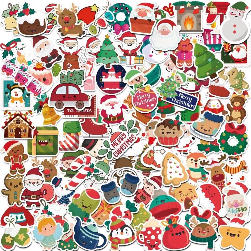 100PCS Christmas Stickers, Holiday Party Stickers for Water Bottles, Cards, Scrapbooking Crafts Christmas Decorations Party Favors, Christmas Gifts for Kids Teens Adults