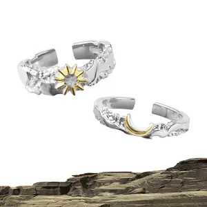 Simple irregular creative sun and moon open couple ring trendy fashion retro punk Valentine's Day gift