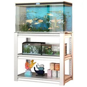 Dreamzon furniture 40-50 Gallon Fish Tank Stand - Metal Aquarium Stand, 31.5 "L x 18 "W x 34"H Adjustable Heavy Duty Reptile Tank Stand, Adjustable 3-Tier Fish Tank Rack Shelf for Home Office, Tank Not Included Antique White