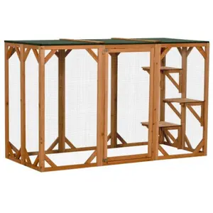 Outdoor House Catio Wooden Feral Shelter Cat Cage with Platforms Large Enter Door Weather Protection Asphalt Roof L Orange