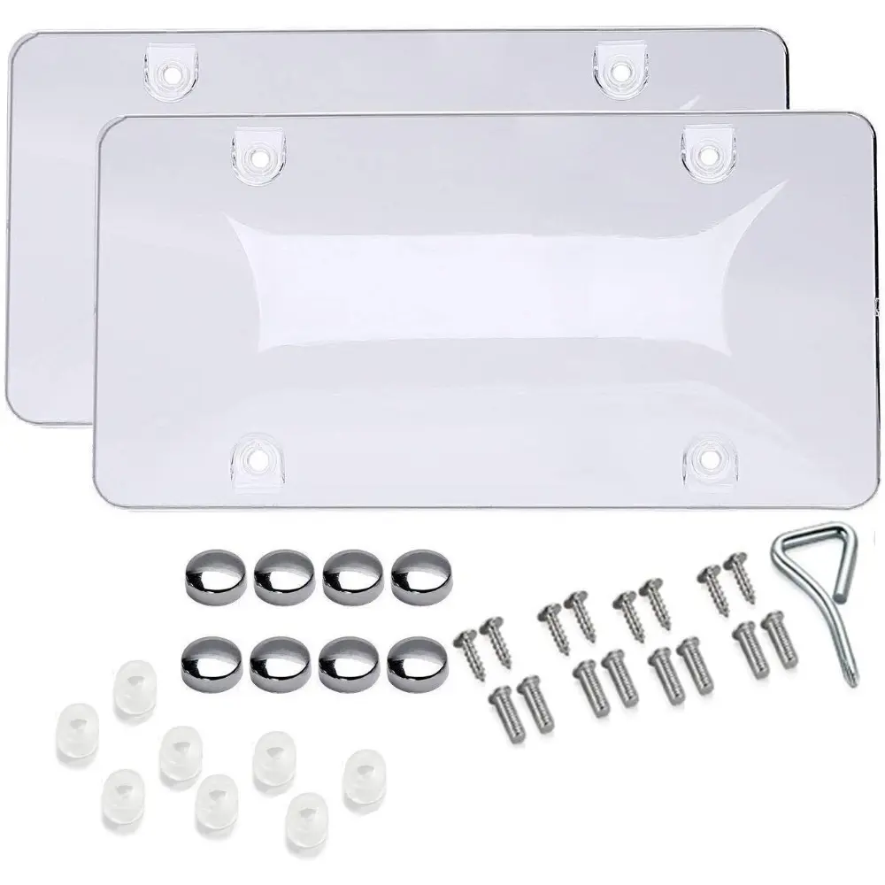 Unbreakable License Plate Shields-[Pack of 2] Clear Bubble, Novelty Plate Covers With Fastening Screws, Screw Driver For Automotive Accessories