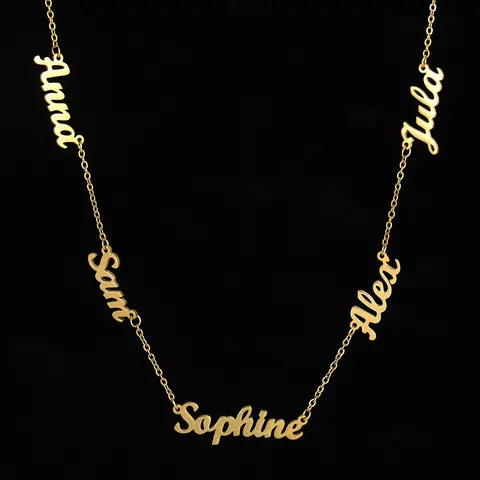 AS025 Mom Jewelry with Kids Names Multiple Names Custom Cut Necklace Personalized Gift Stainless Steel Letter Necklace For Mother's Day Anniversary Valentine's Day