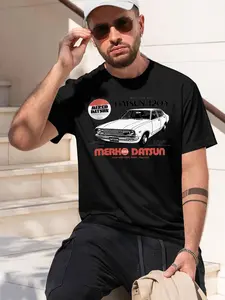 DATSUN 120Y 2026 new model Black/White Tee Stylish & Comfortable Loose Crew Neck Short Sleeve T-shirts Versatile On Trend Eye Catching Printed Graphic Casual Tee for Daily Wear Outings & Leisure