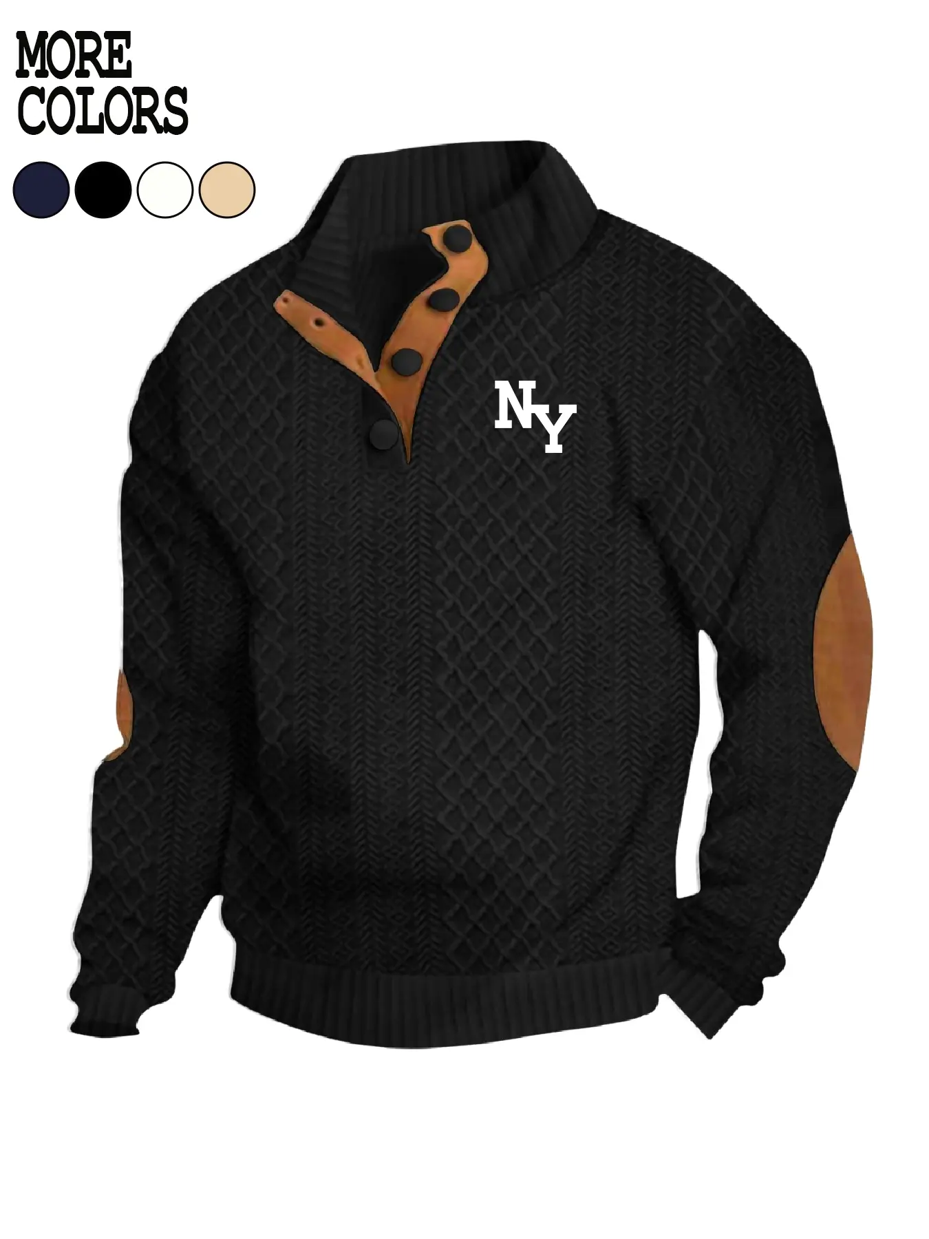 Men's Fall Winter American Vintage Letter Print Stand Collar Knit Sweater, Colorblock Neck Design, Full Body Argyle Texture, Gift Idea