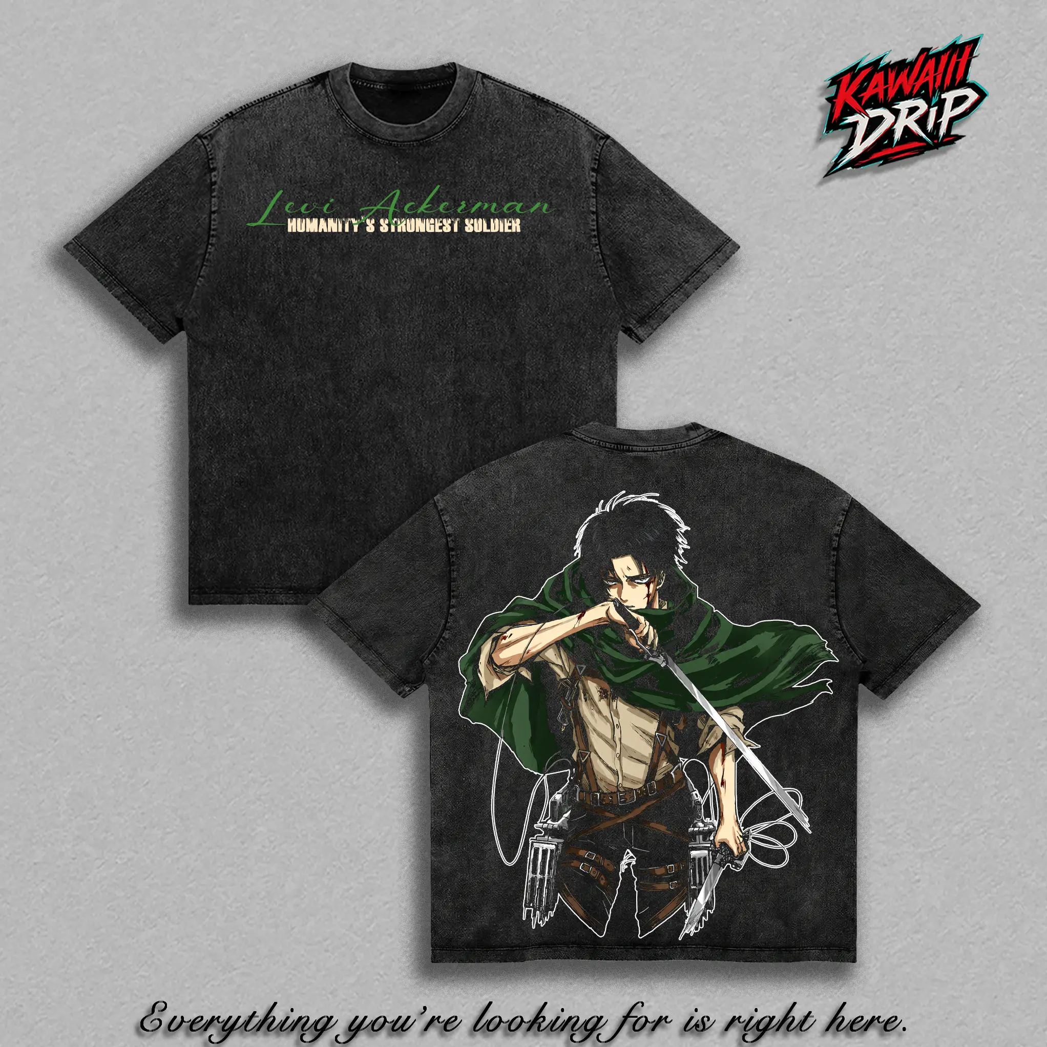 Levi Ackerman Graphic Tee Vintage Washed Attack On Titan Shirt Unisex Anime Streetwear Humanity’s Strongest Soldier T-Shirt AOT Scout Regiment Oversized Washed Cotton Manga Fan Gift for Anime Lovers