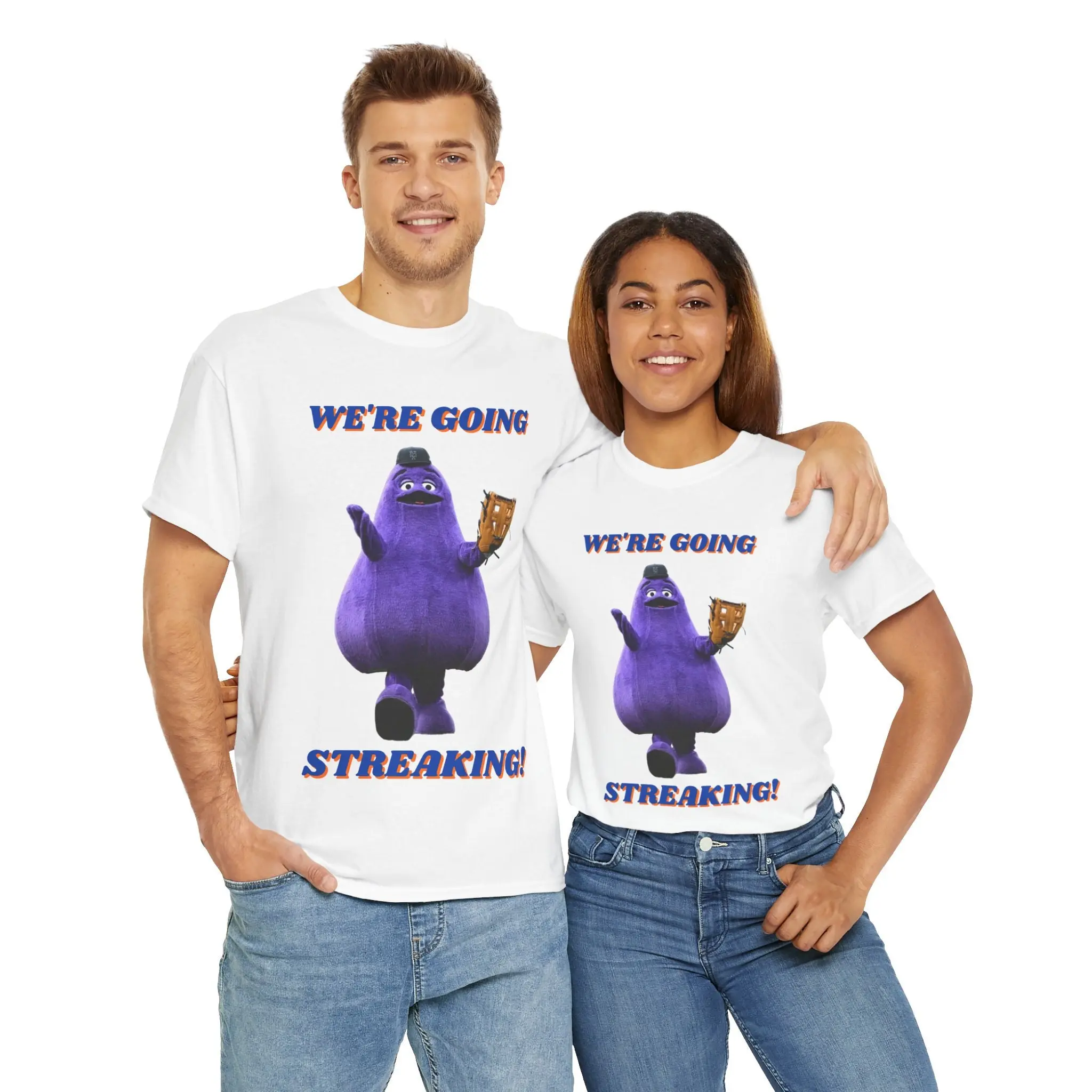 New York Mets Grimace Inspired We're Going Streaking! Unisex Heavy Cotton Tee 2406KHCL-71