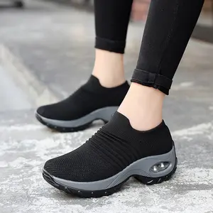 Women's Trendy Sock Knit Air Cushion Sneakers Women's Slip-On Walking Shoes, Breathable and Lightweight Athletic Shoes