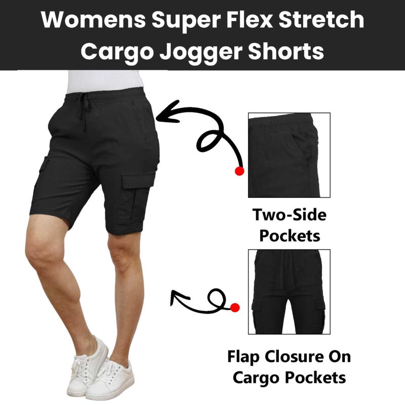 3-Pack Women’s Flex Cargo Shorts with Elastic Waistband and Drawstring – Comfortable Fit with 6 Pockets and Stretch Fabric (S-2XL)