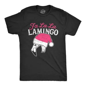 Mens Fa La La Lamingo T Shirt Funny Christmas Santa Hat Flamingo Tee Mens Funny T Shirts Cool Vintage Fashion T-Shirt Gift Classic Menswear Christmas Apparel for Men Novelty Tees for Guys Black