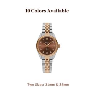 PASCAL Timeless Classic Diamond Watch for Women & Men 31mm & 36mm with White Lab-Grown Diamonds Swiss Ronda 763 Quartz Movement Stainless Steel Bracelet Everyday Luxury Gift