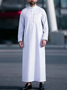 Arabic Islamic Muslim Traditional Clothing, Ramadan Eid Festival Wear, Classic Business Style Men's Collar Robe, Authentic Saudi Thobe, Gift Idea