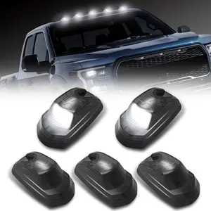 5Pcs LED Cab Lights, Smoked White Cab Roof Marker Lights Plug and Play Direct Replacement Compatible with F250 F350 F450 F550 Pickup Trucks 2017-2024,Replace HC3Z15442E HC3Z-15442-E