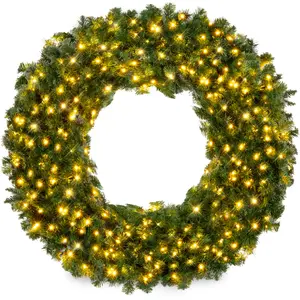 Best Choice Products Artificial Pre-Lit Fir Christmas Wreath Decoration w/ LED Lights