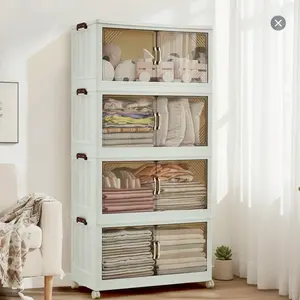 SA-Garvee 324QT Stackable Storage Bins with Lids, Closet Organizers and Storage with Magnetic Doors and Wheels, Extra Large Storage Cabinet, Collapsible Plastic Drawers for Bedroom, Dorm, Office, White