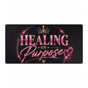 Desk Mat — "Healing on Purpose" Pink Crown Motivational Gaming/Work Desk Mat