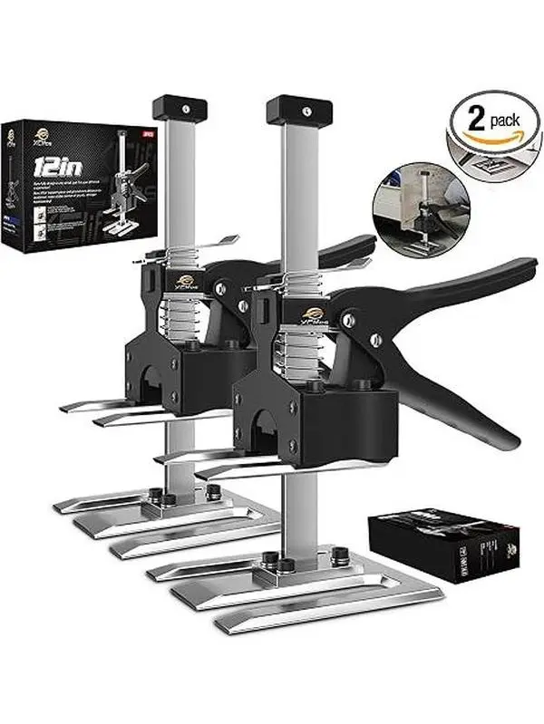 2-Pack Steel Body Labor Saving Arm Jacks, Black&White Furniture/Tile Height Adjuster Tool - 450 lbs Capacity, 12 in Max Lift for Cabinets, Doors, Two Jacks